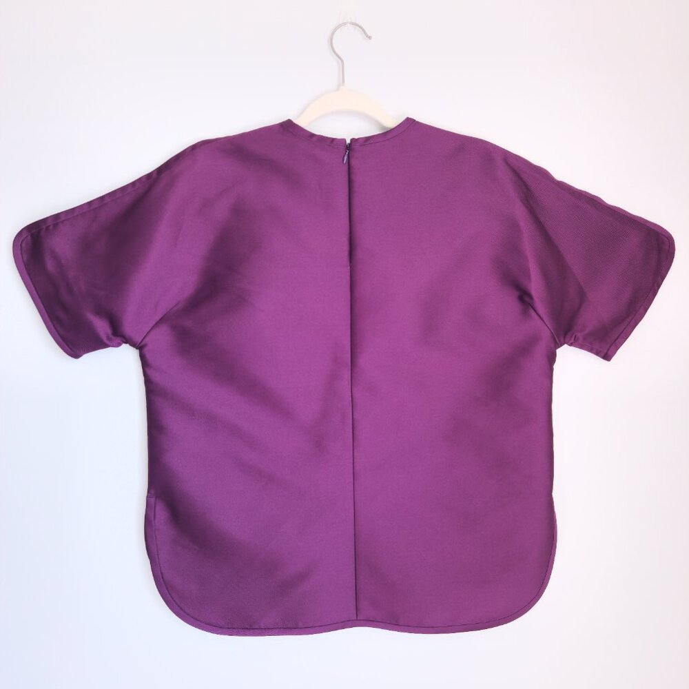 NWT Carven Size 8US Violet Short Sleeve T-shirt en mika Zipper Back Relaxed Fit - Picture 9 of 13
